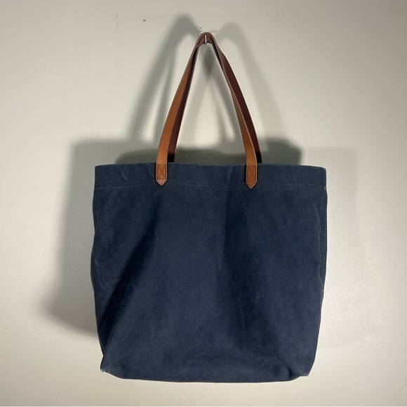 Madewell Navy Canvas Transport Tote Bag Leather Handles - Picture 2 of 9